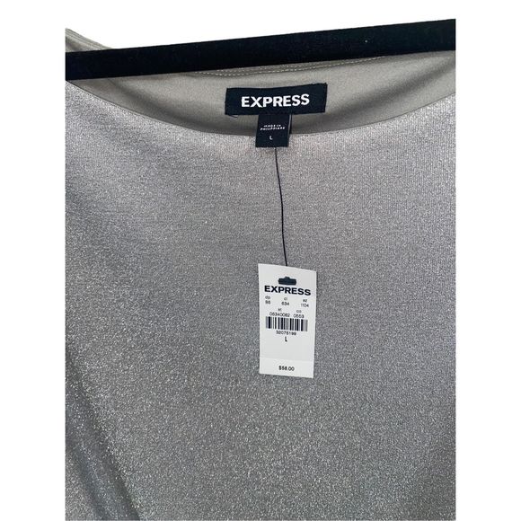 New Express Metallic Silver Short Sleeve Top L - Picture 4 of 9